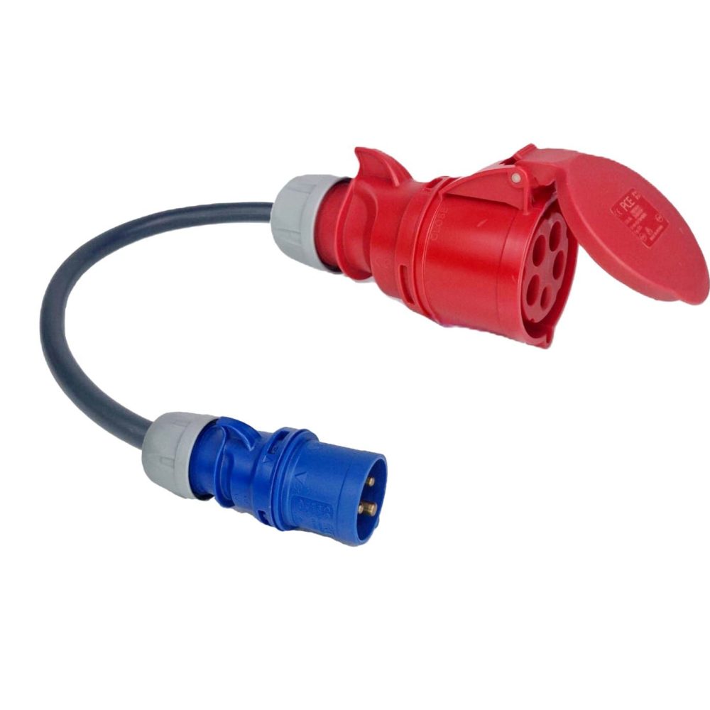 ADAPTADOR CEE 32A TRIFÁSICO - (22KW) FEMÊA - CEE 16A MONOFÁSICO - (3.7KW) MACHO